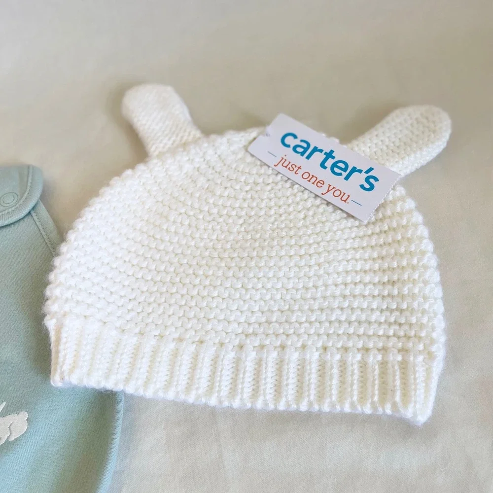 Carters‎ Just One You My First Easter Bib and Bunny Ear Knit Beanie Set NWT